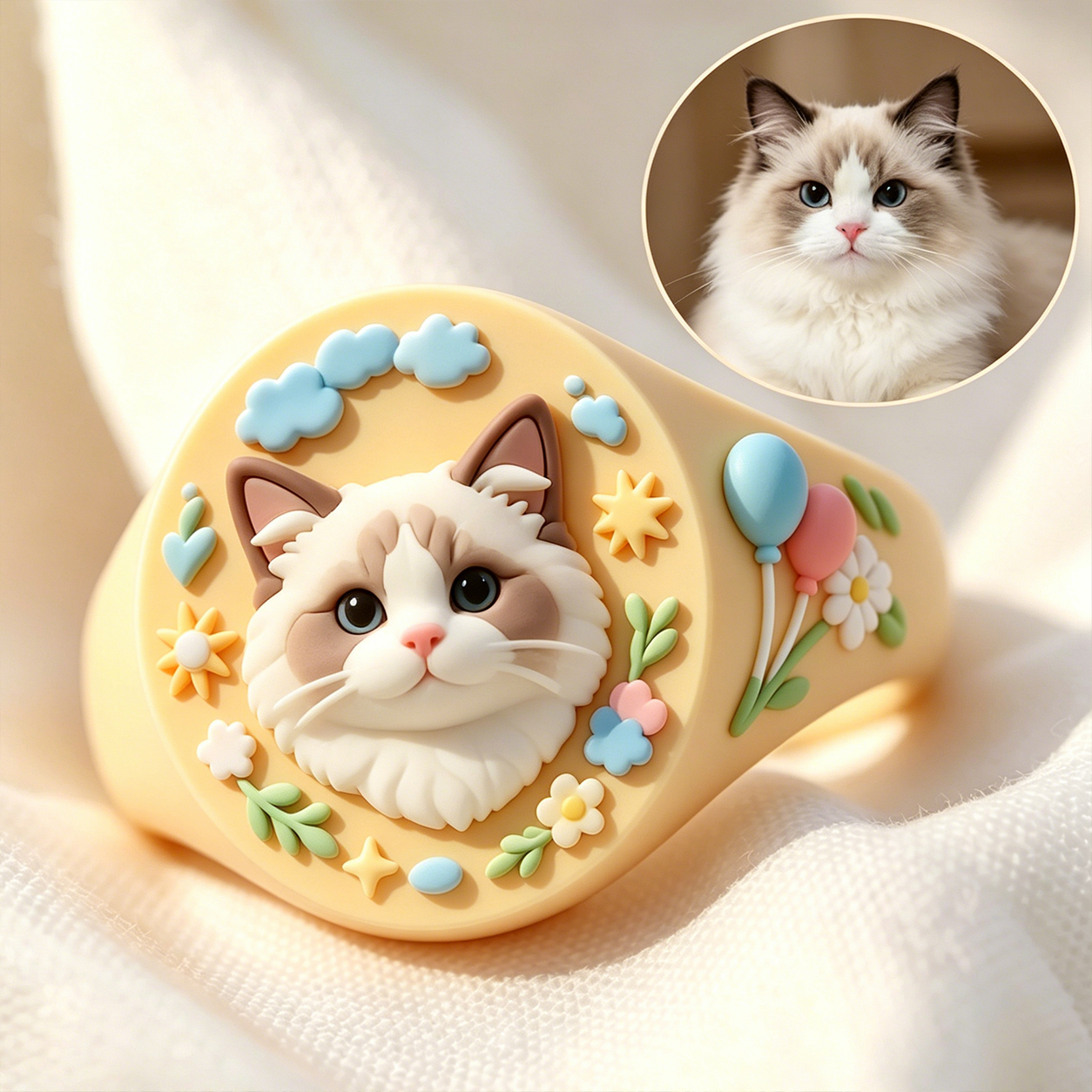 Customized 3D pet portrait rings, personalized 3D pet portrait rings, commemorative gifts for pet lovers.