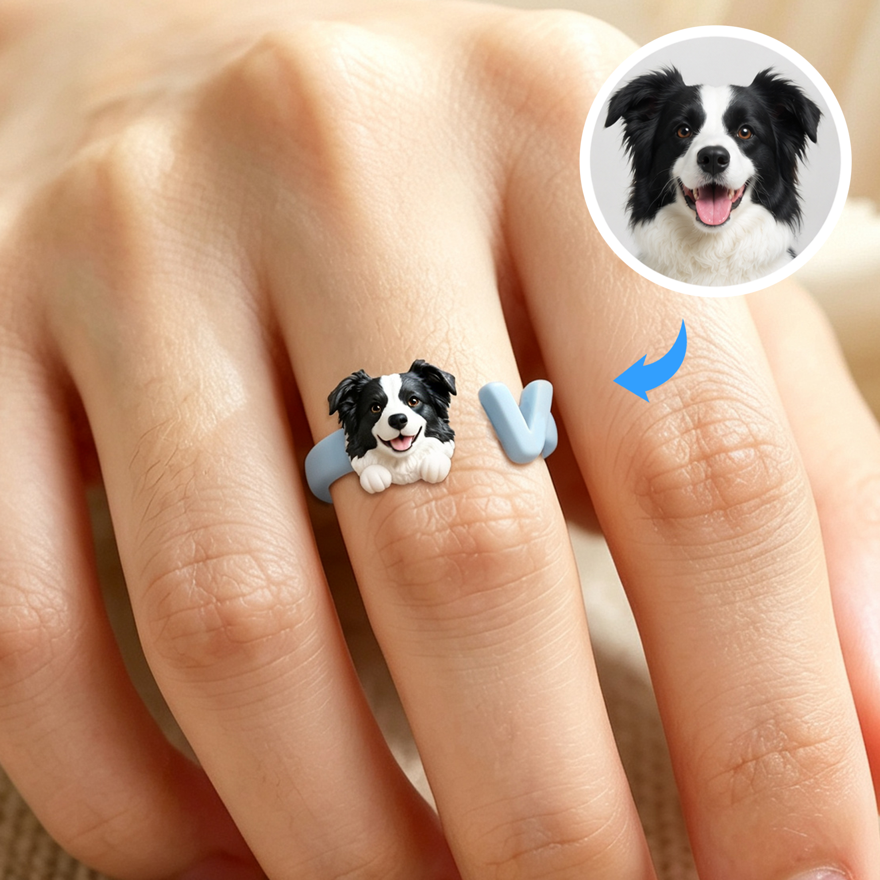 Customized 3D pet portrait rings, personalized 3D pet portrait rings, commemorative gifts for pet lovers.