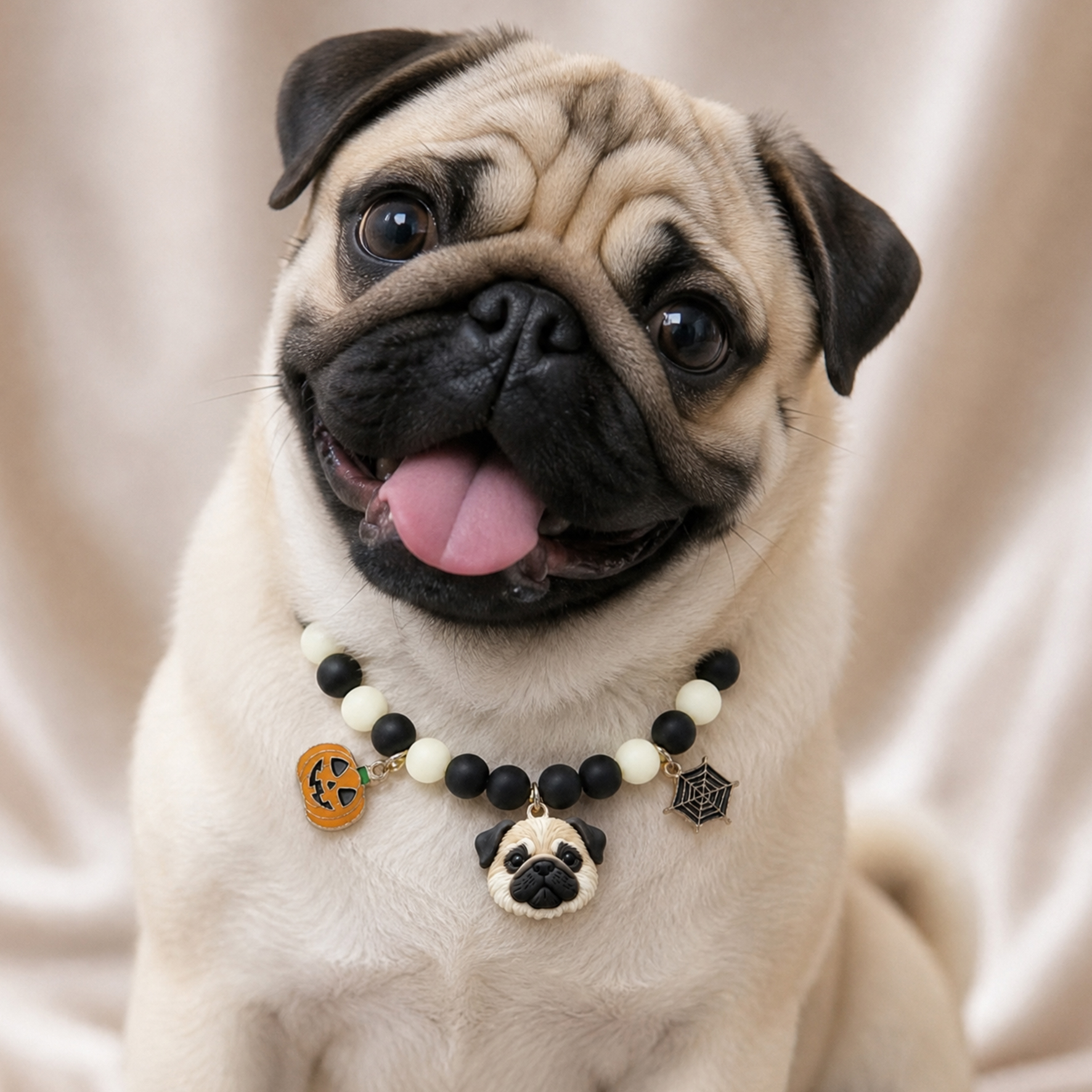 Personalized beaded 3D pet portrait collar, Customizable elastic dog cat pet Halloween collar with bat/pumpkin, Pet keepsake, Commemorative gifts for pet lovers.