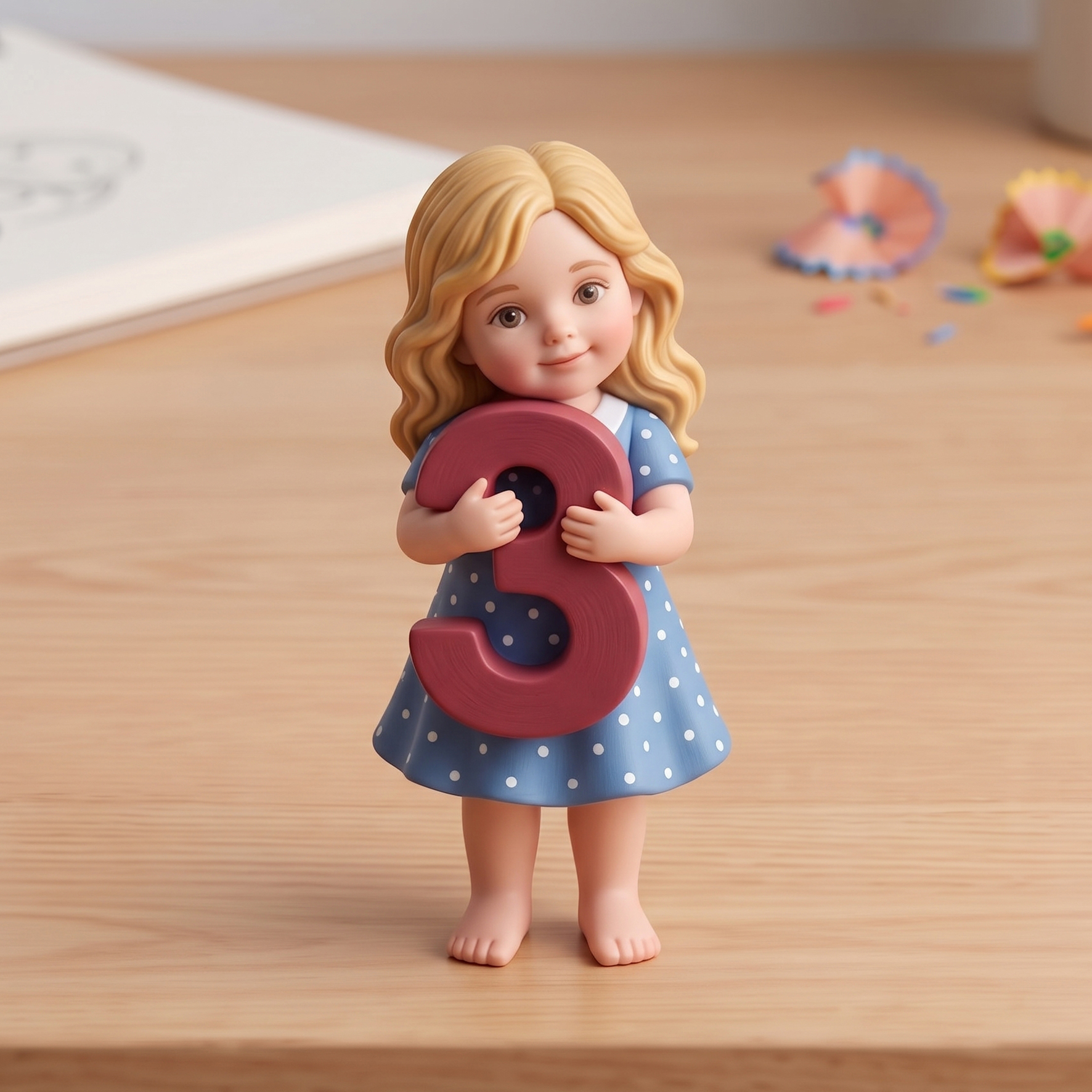 3D Figurine Holding Letters/Numbers Mini Ornaments of Characters