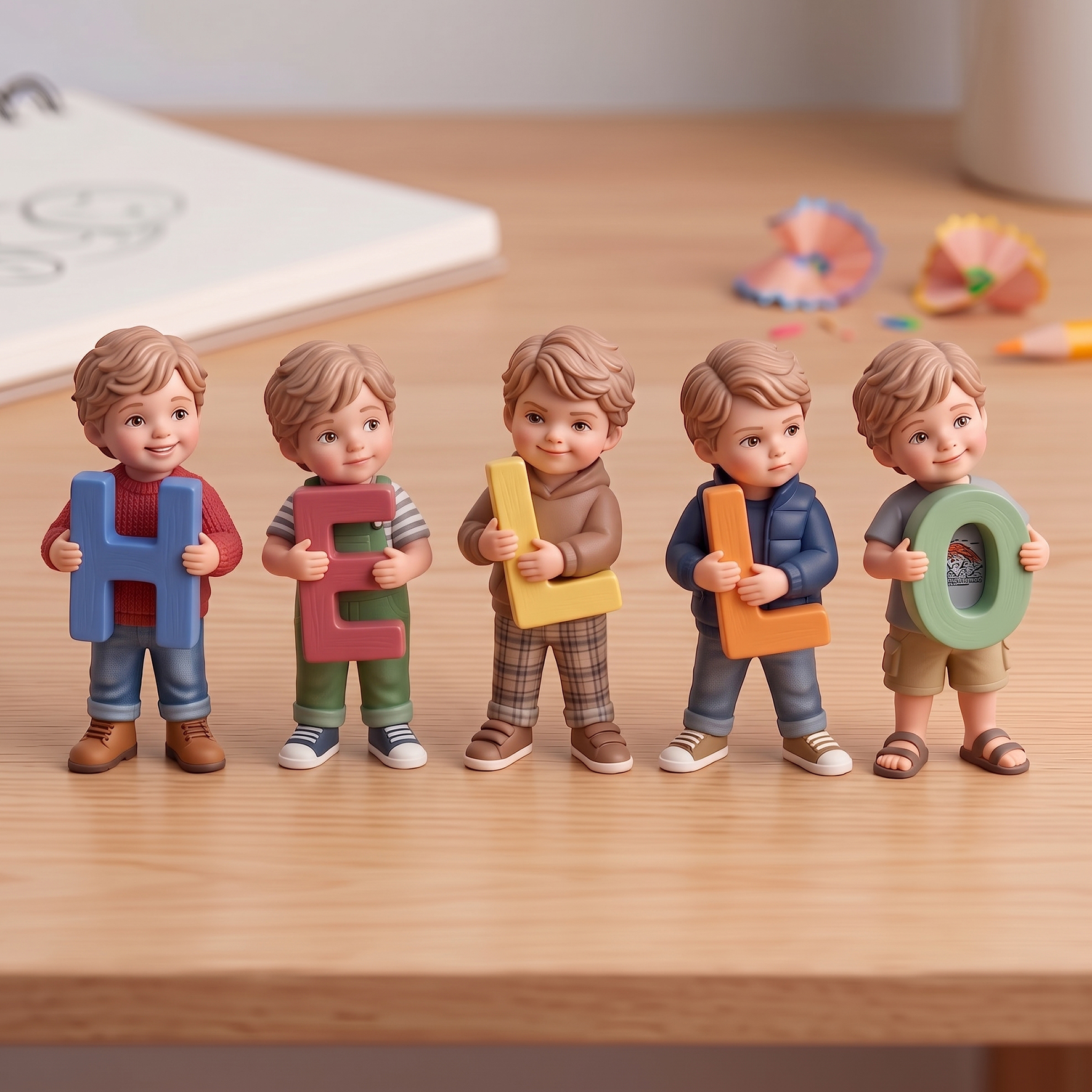 3D Figurine Holding Letters/Numbers Mini Ornaments of Characters