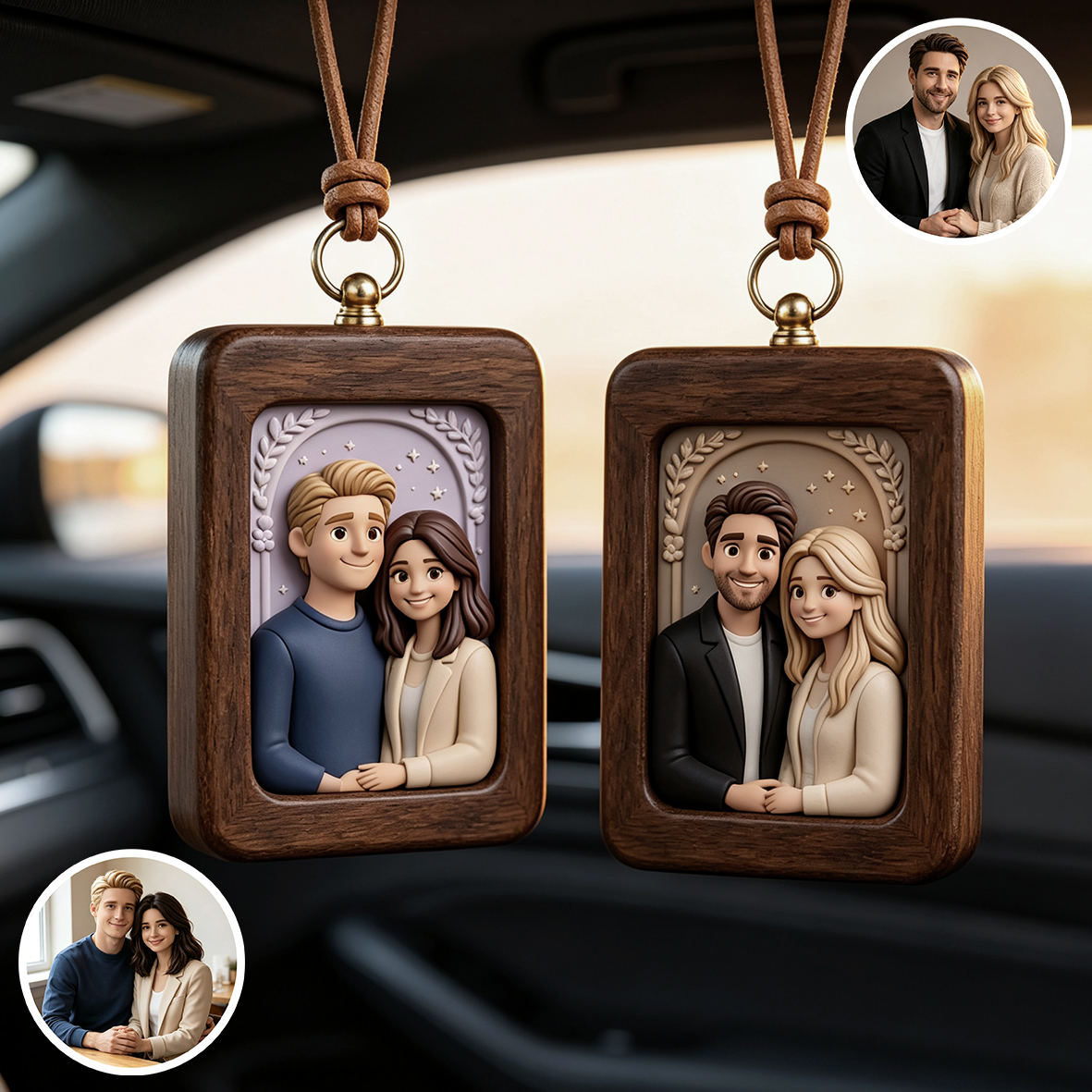 Personalized 3D Portrait Car Ornament, Customized 3D Portrait/Pet Photo with Frame Ornaments,Made of Resin, Compatible with Cars and Offices, Multi-purpose for Dashboard/Desktop/Hanging, Driving Test Pass Gift, 3D Ornaments Anniversary Gift for Him/Her
