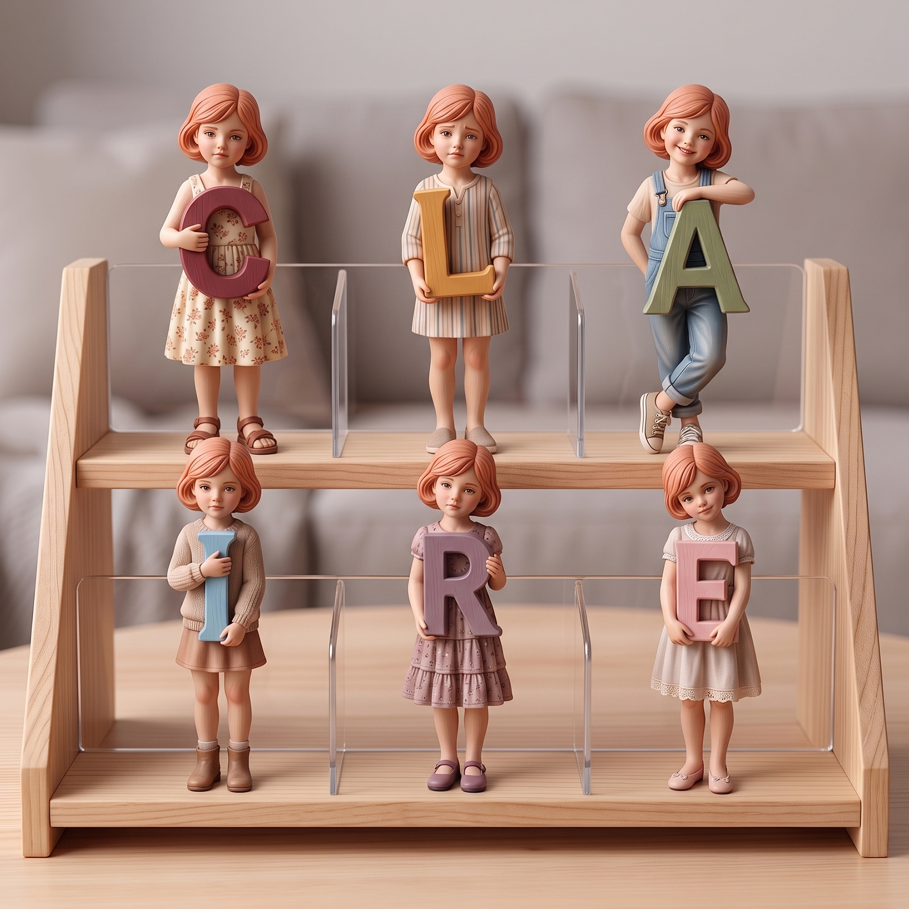 3D Figurine Holding Letters/Numbers Mini Ornaments of Characters