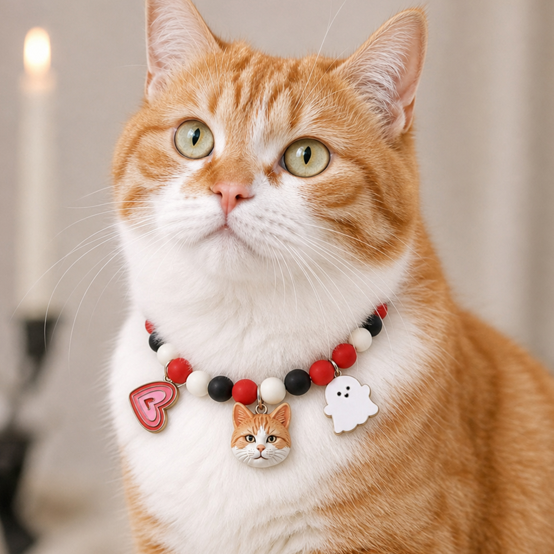 Personalized beaded 3D pet portrait collar, Customizable elastic dog cat pet Halloween collar with bat/pumpkin, Pet keepsake, Commemorative gifts for pet lovers.