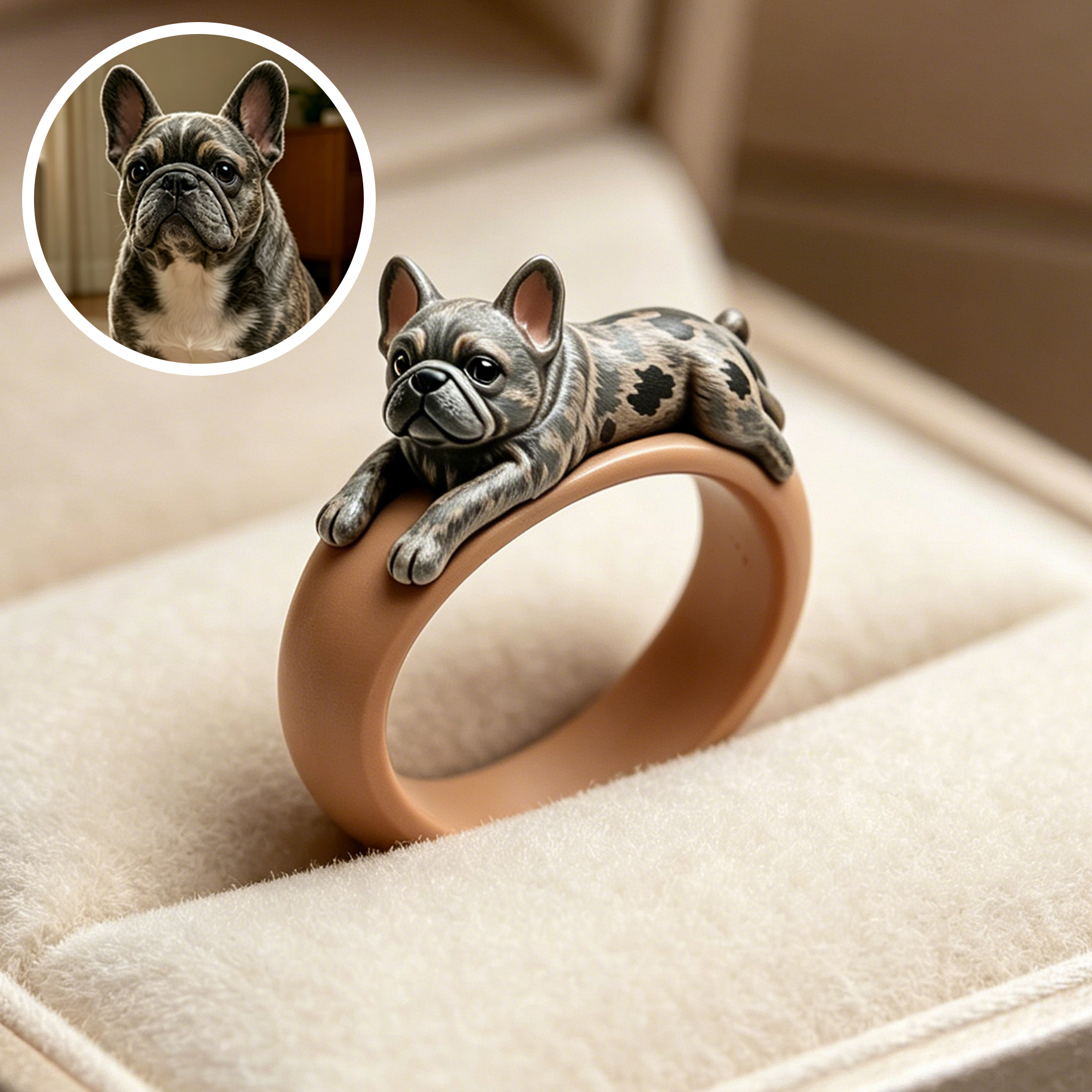 Customized 3D pet portrait rings, personalized 3D pet portrait rings, commemorative gifts for pet lovers.