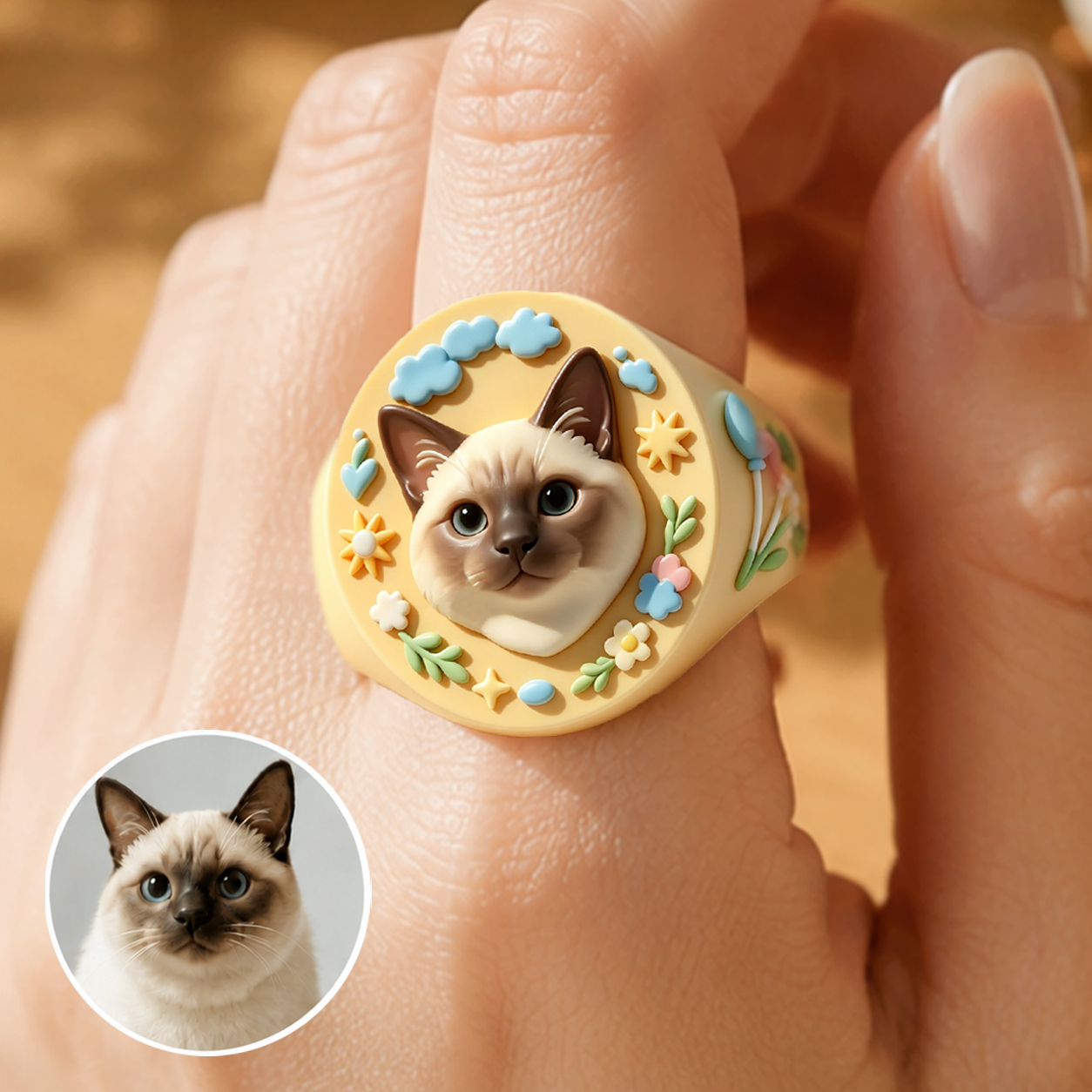 Customized 3D pet portrait rings, personalized 3D pet portrait rings, commemorative gifts for pet lovers.