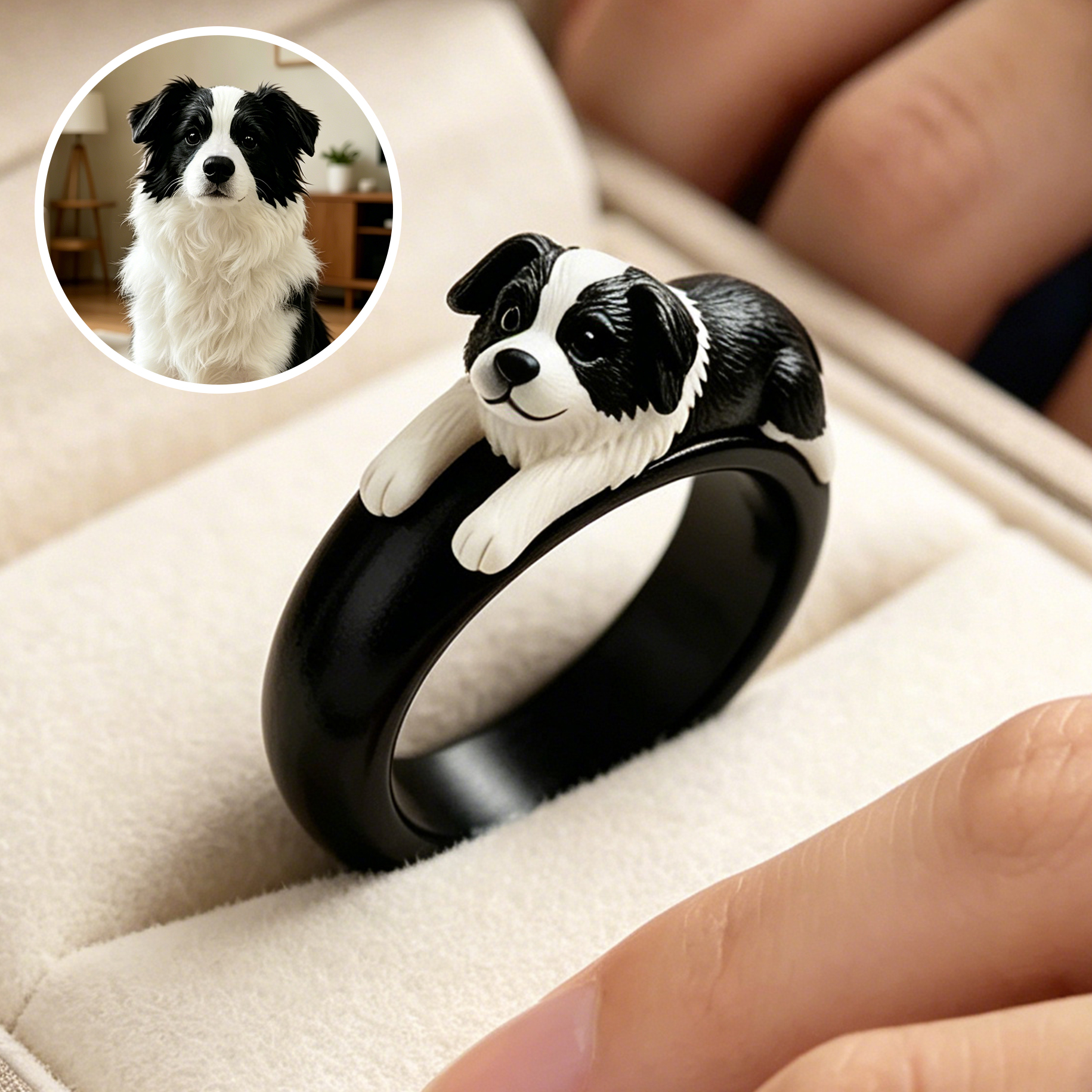 Customized 3D pet portrait rings, personalized 3D pet portrait rings, commemorative gifts for pet lovers.