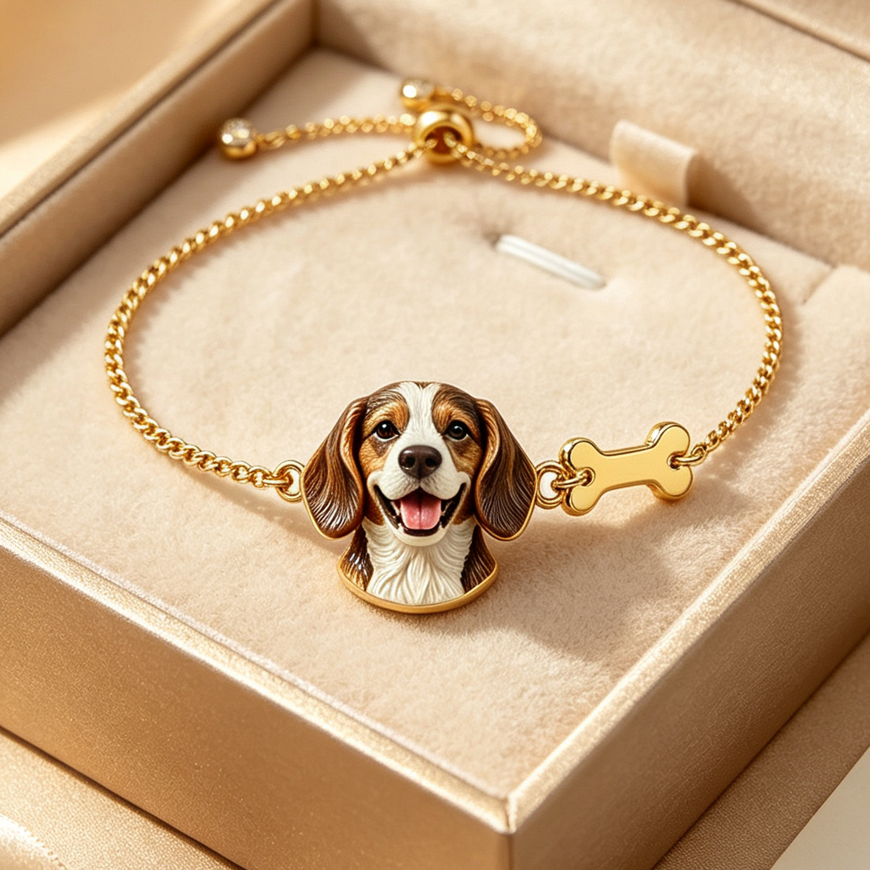 Custom Pet Portrait Bracelet – Personalized 3D Dog Head Bracelet, Memorial Pet Lover Gift, Dog Head with Bone Bracelet