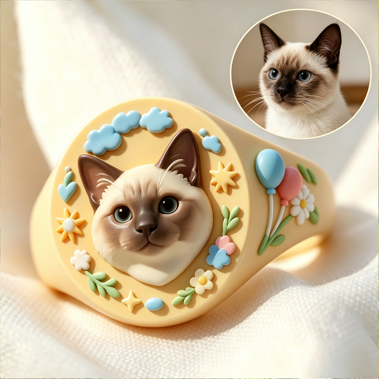 Customized 3D pet portrait rings, personalized 3D pet portrait rings, commemorative gifts for pet lovers.