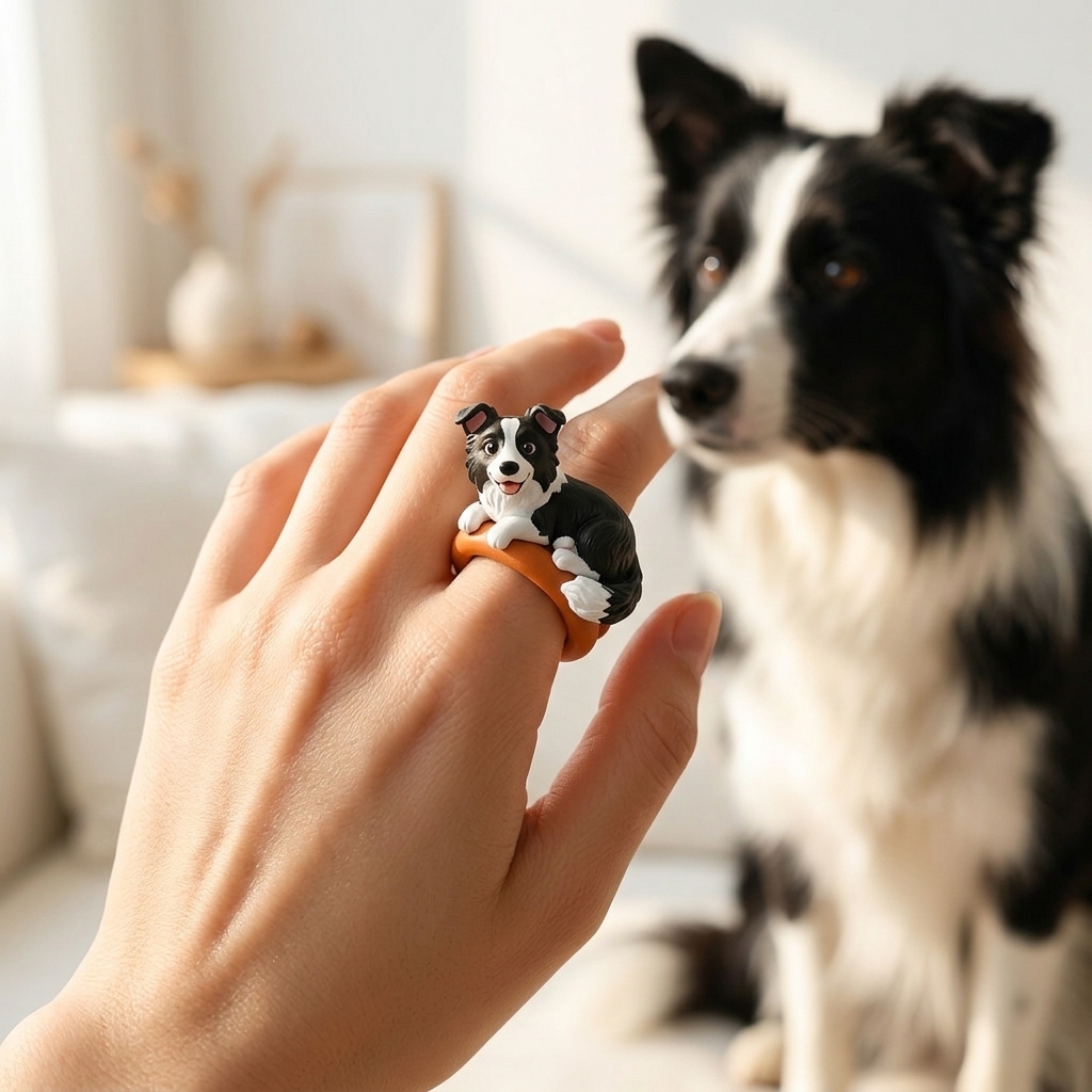 Customized 3D pet portrait rings, personalized 3D pet portrait rings, commemorative gifts for pet lovers.