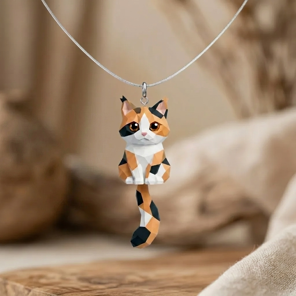 Personalized Origami Art Style Pet Necklace – Custom 3D Puzzle Pendant for Pet Lovers