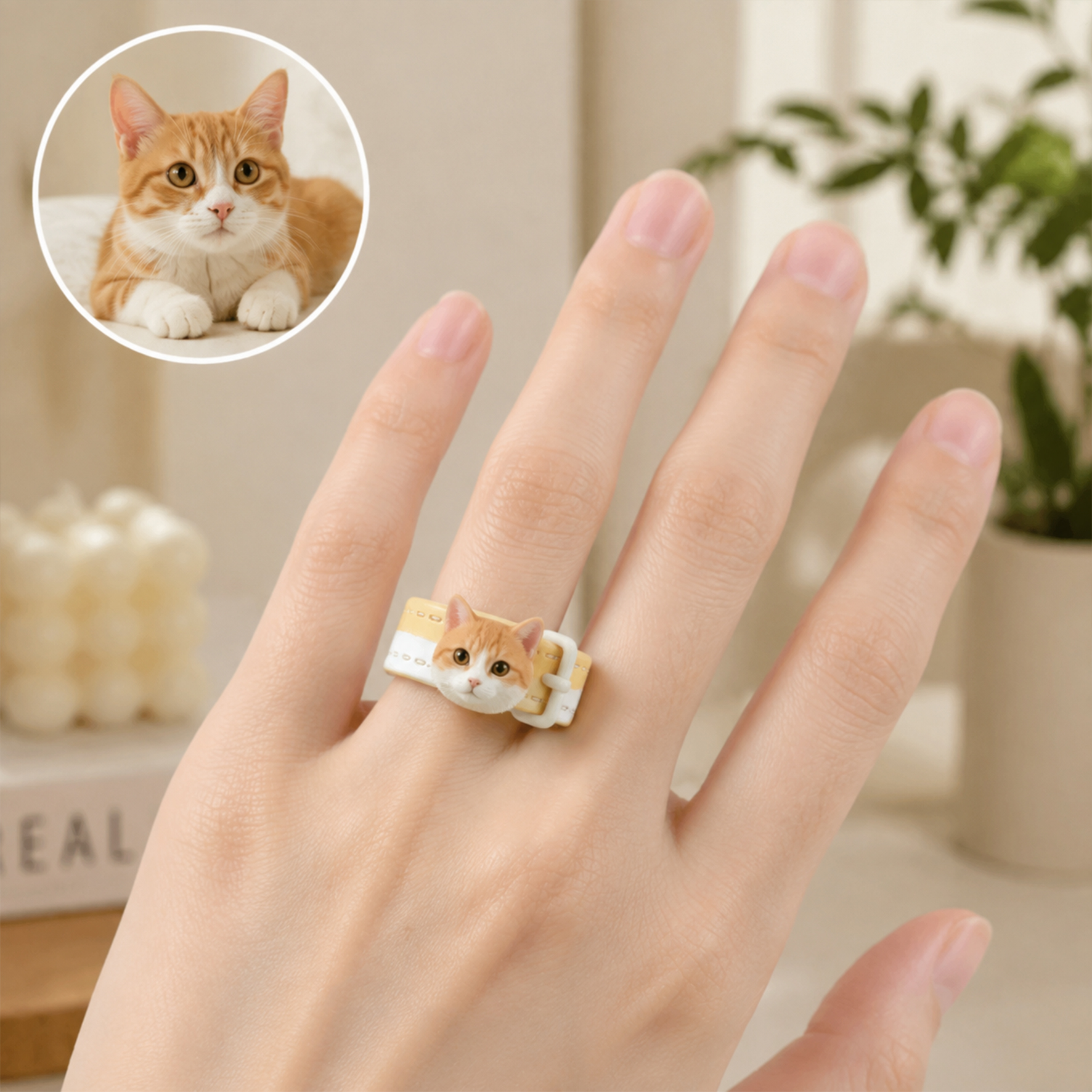 Customized 3D pet portrait rings, personalized 3D pet portrait rings, commemorative gifts for pet lovers.