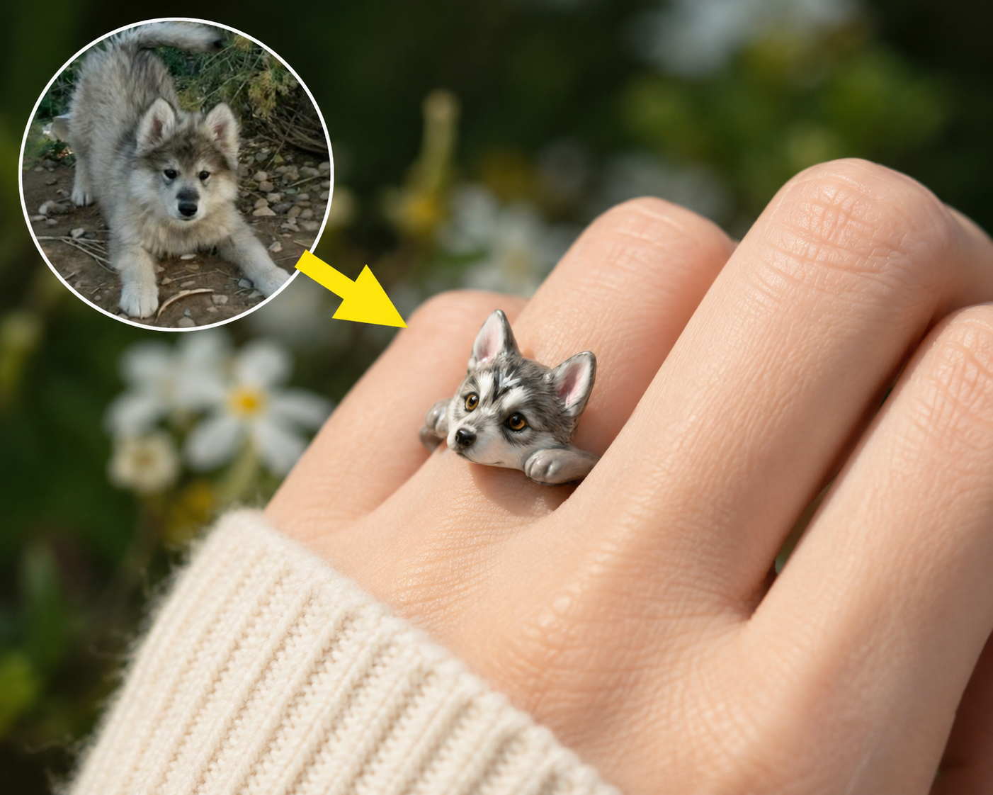 Customized 3D pet portrait rings, personalized 3D pet portrait rings, commemorative gifts for pet lovers.
