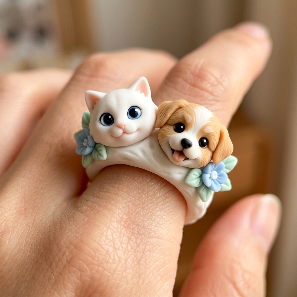 Customized 3D pet portrait rings, personalized 3D pet portrait rings, commemorative gifts for pet lovers.
