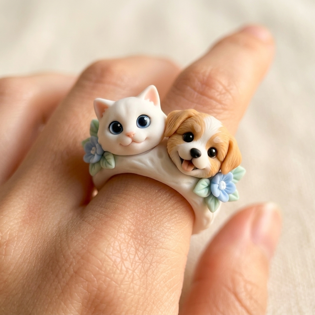 Customized 3D pet portrait rings, personalized 3D pet portrait rings, commemorative gifts for pet lovers.