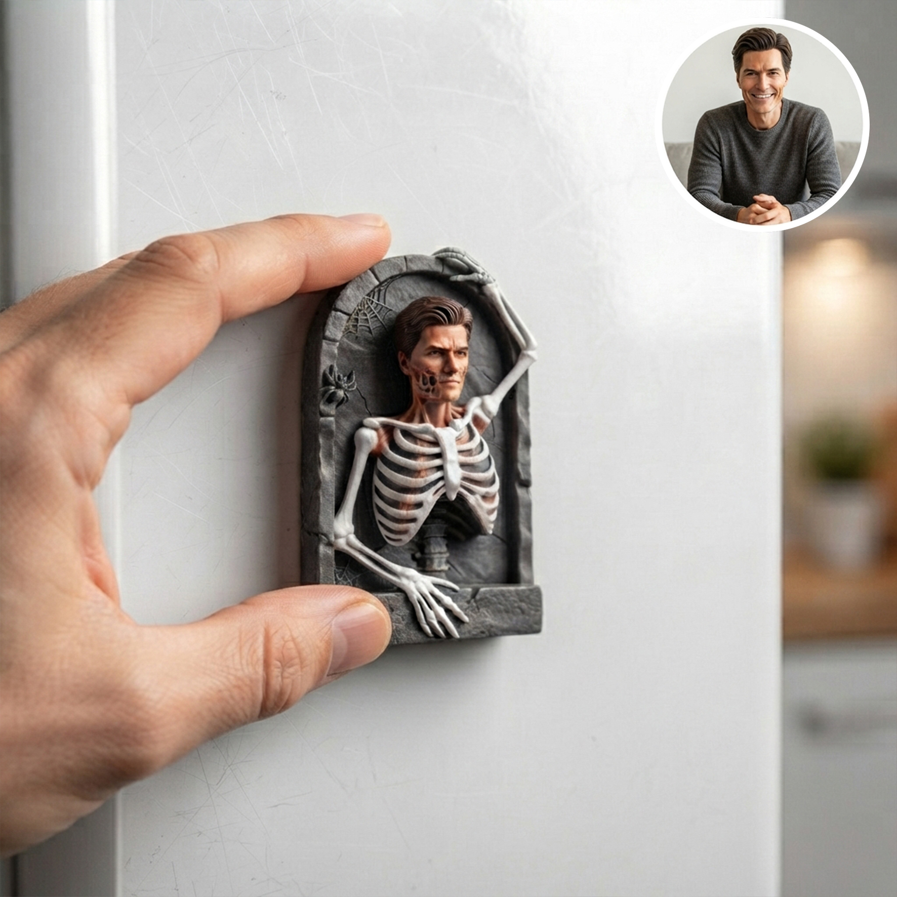 Custom 3D Relief Cartoon Fridge Magnet | Personalized Halloween Vintage Fridge Magnet | Customizable with Photos | Halloween Gift for Him/Her/Family