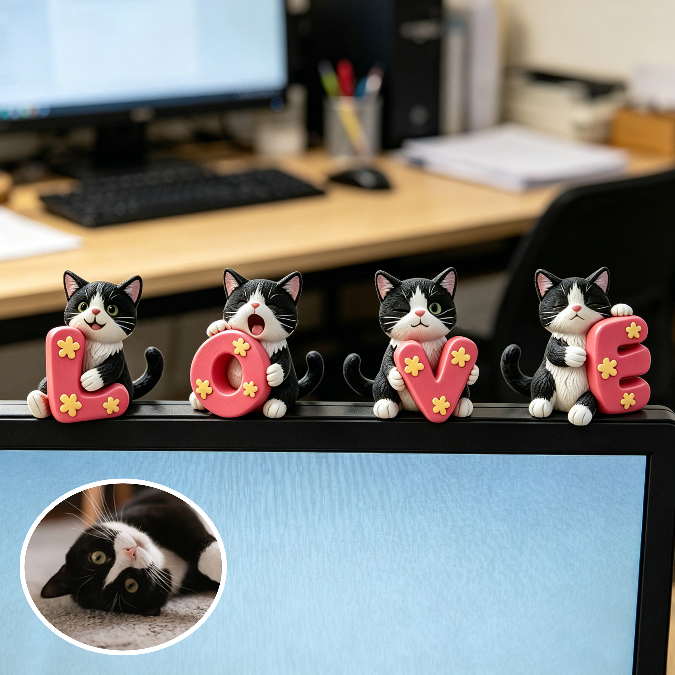 Cute 3D Custom Mini Ornaments of Characters or Pets | Made of resin, compatible with cars and offices, multi-purpose for dashboard/desktop/hanging, cartoon theme, perfect for Valentine's Day gifts.