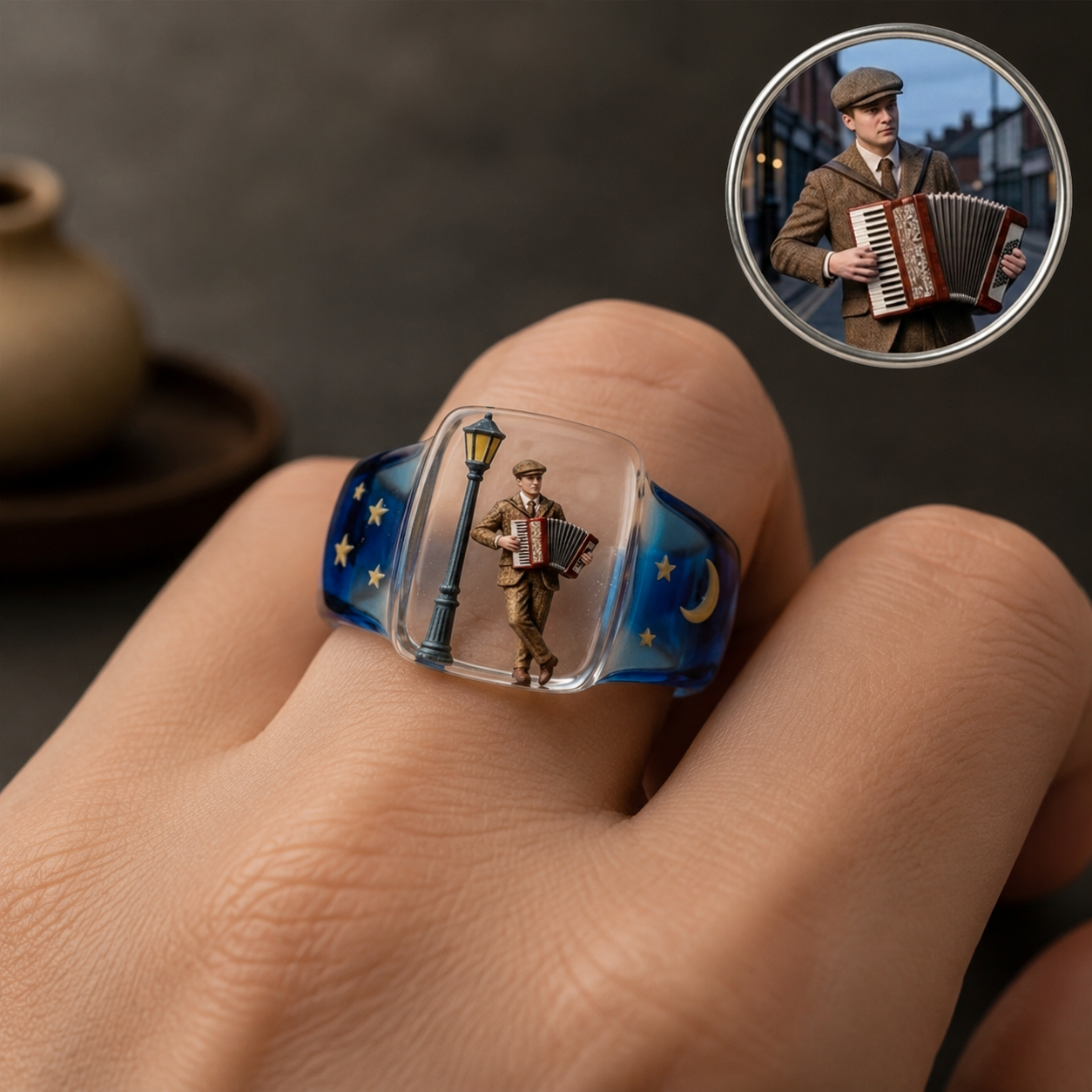 Customized 3D figurine rings, Personalized 3D figurine transparent rings made of resin, Commemorative gifts for him/her.