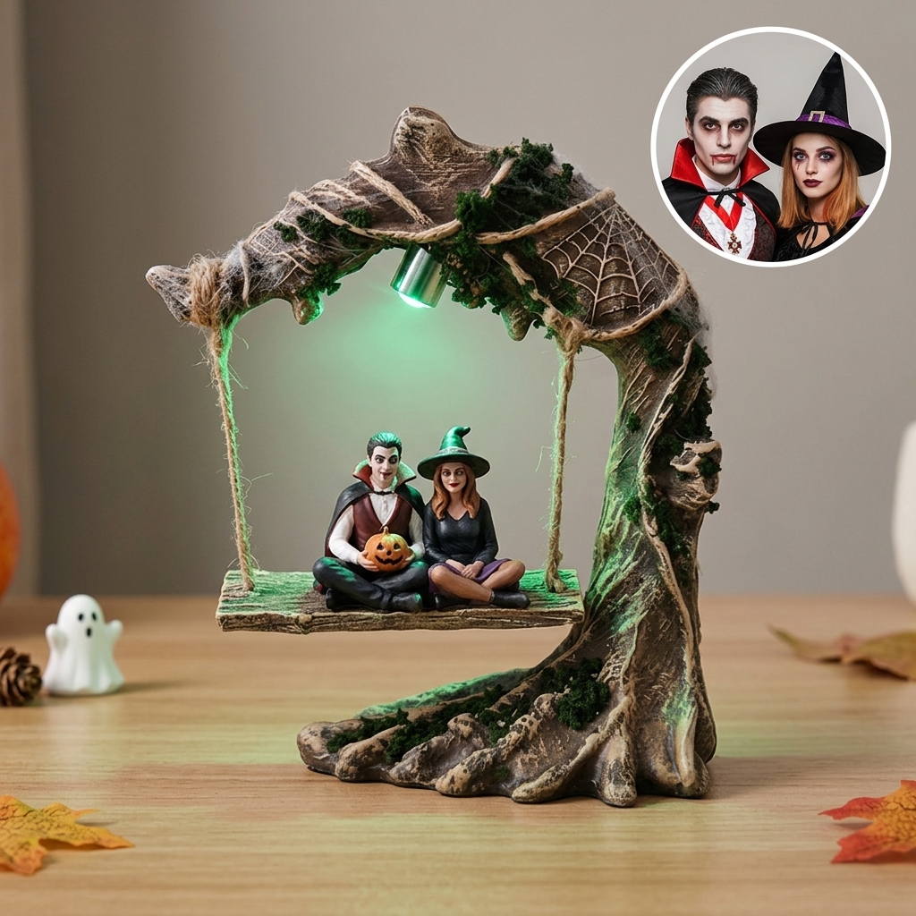 Customized Personalized Desktop Ornaments, 3D Printed Halloween Swing Figurine,  Swing Figurine with Lights