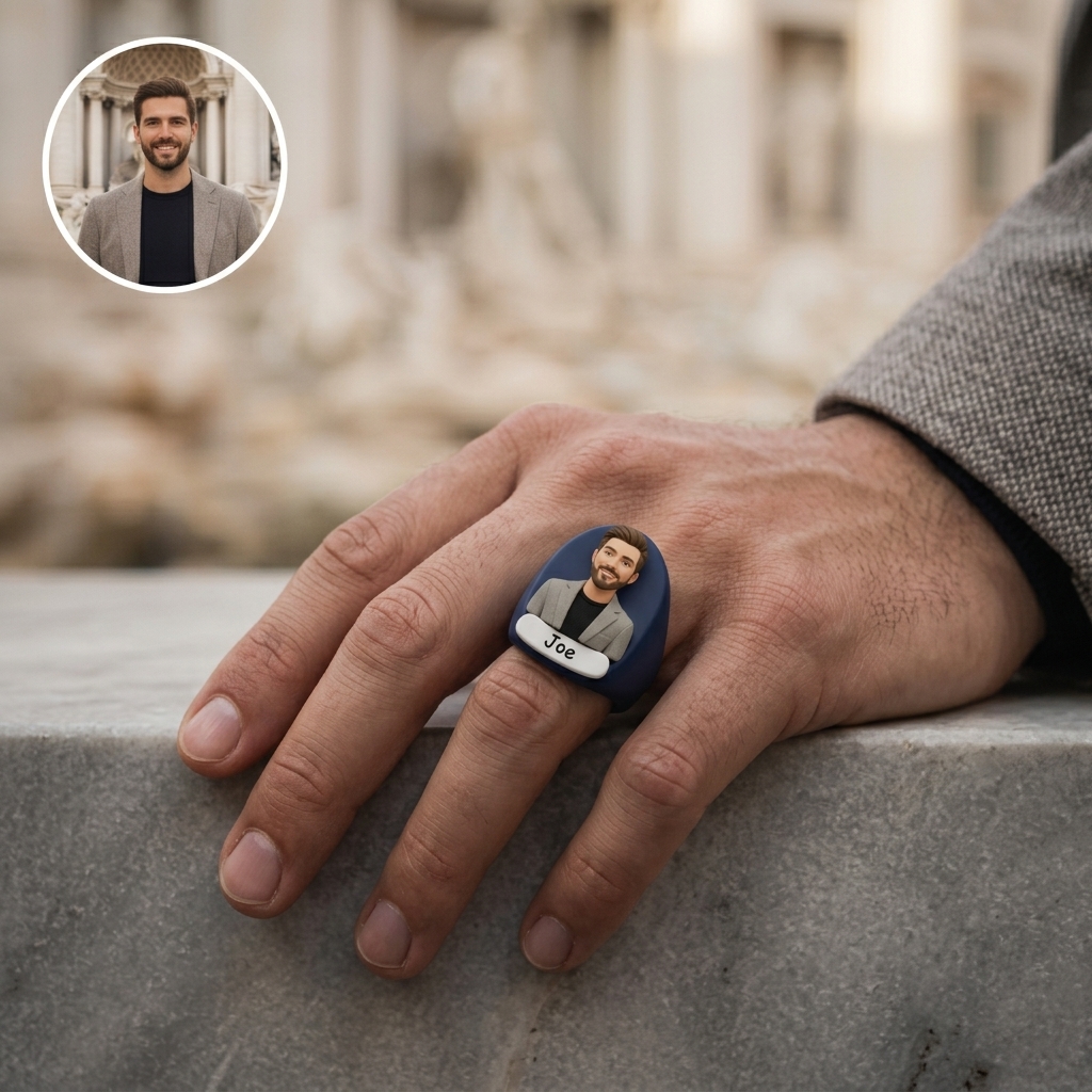 Personalized 3D figurine rings, custom commemorative jewelry, and meaningful gifts for couples.