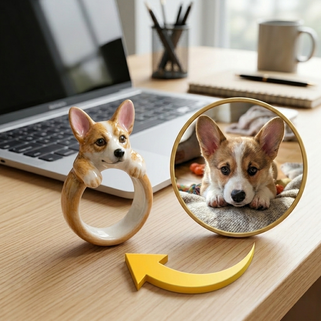 Customized 3D pet portrait rings, personalized 3D pet portrait rings, commemorative gifts for pet lovers.