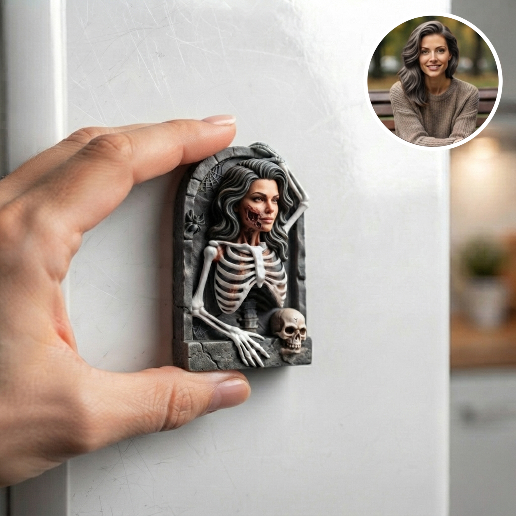 Custom 3D Relief Cartoon Fridge Magnet | Personalized Halloween Vintage Fridge Magnet | Customizable with Photos | Halloween Gift for Him/Her/Family
