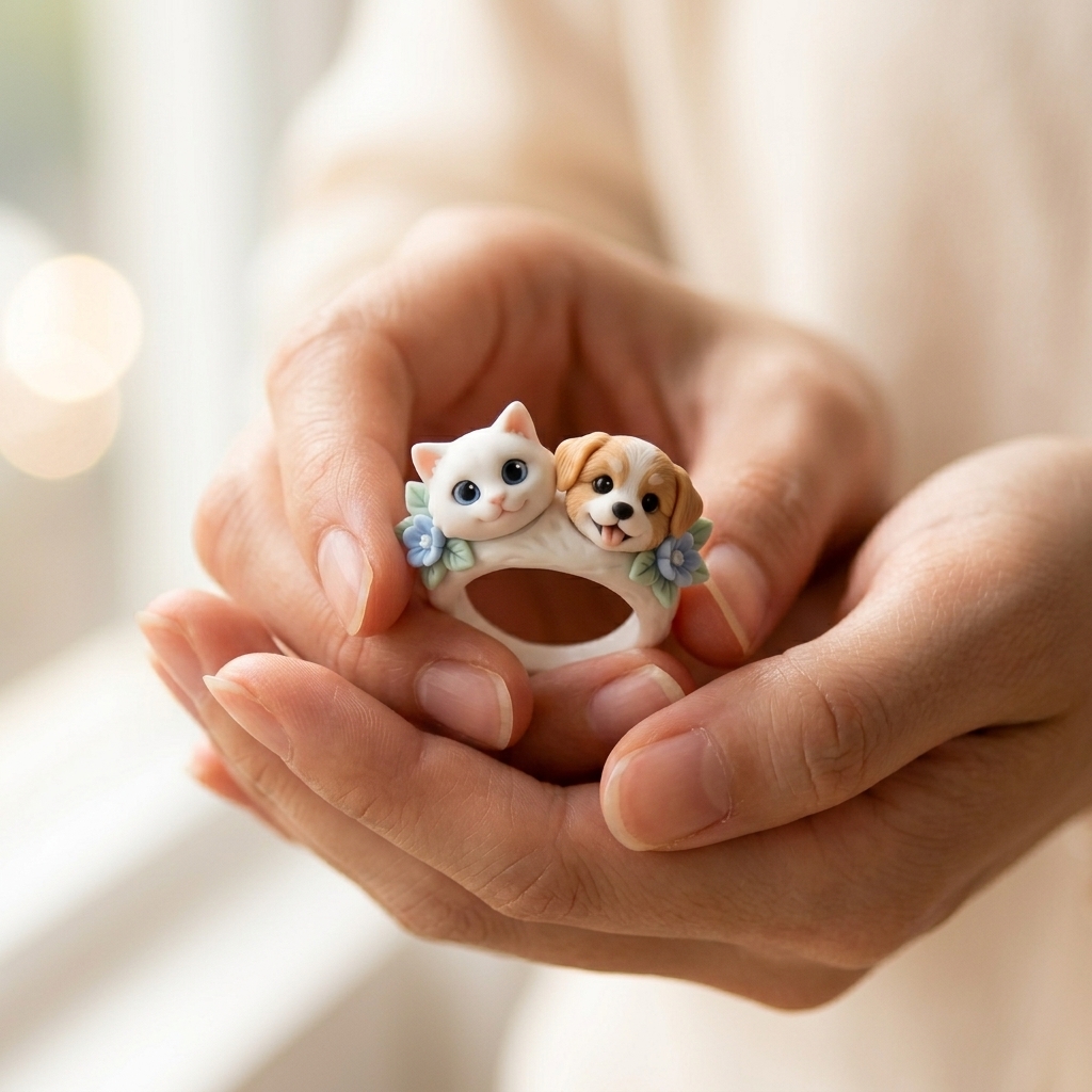 Customized 3D pet portrait rings, personalized 3D pet portrait rings, commemorative gifts for pet lovers.