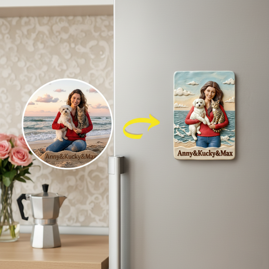 Customized 3D Cartoon Fridge Magnets | Customizable with family photos, pet photos, couple photos | Unique hand-painted 3D embossed commemorative gifts, suitable for holidays, birthdays, anniversaries, and other occasions.