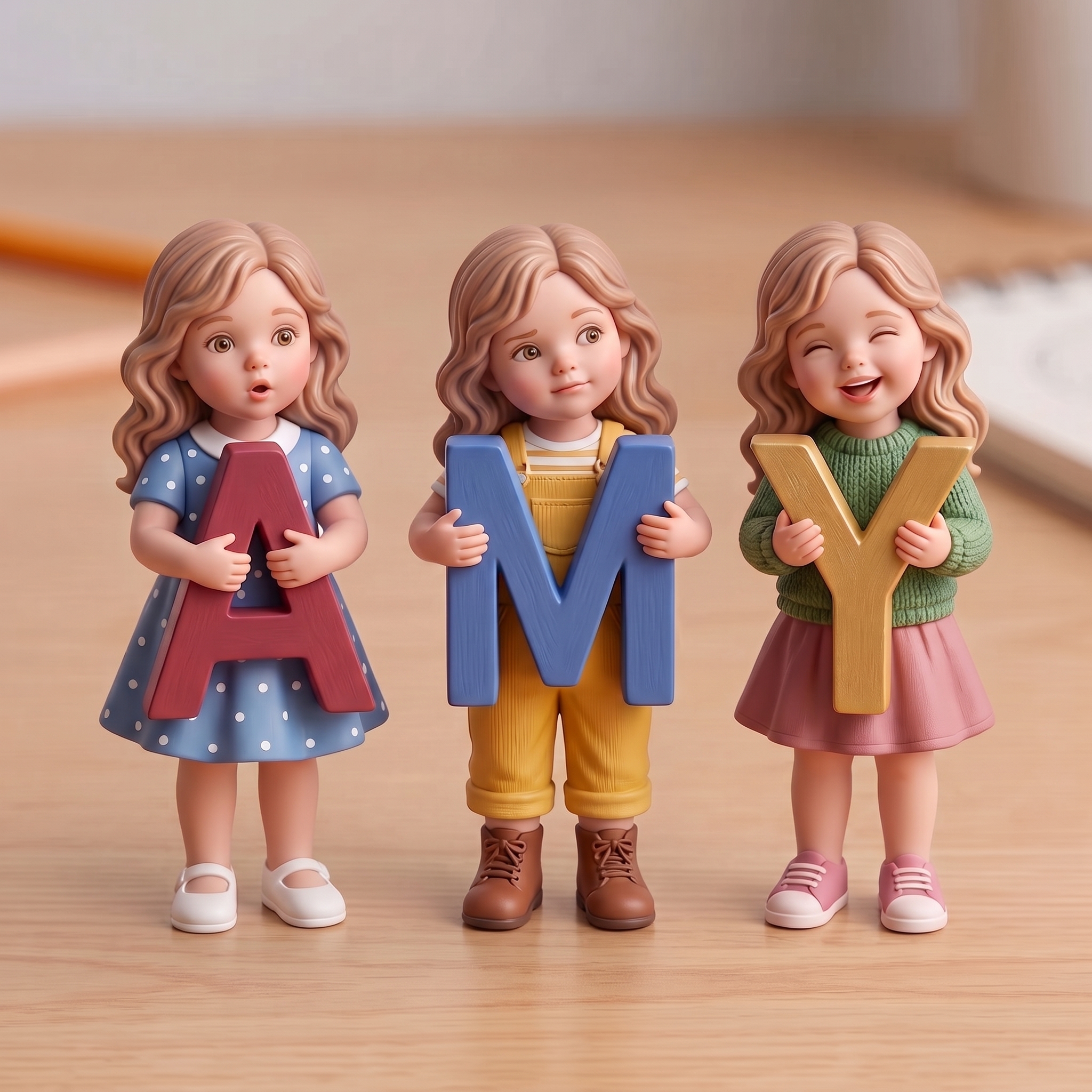 3D Figurine Holding Initial Letter/Numbers Mini Ornaments of Characters