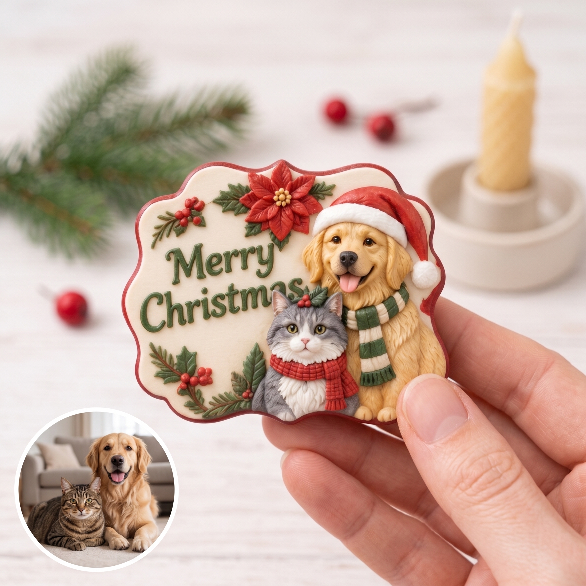 Custom 3D Christmas Portrait Fridge Magnet