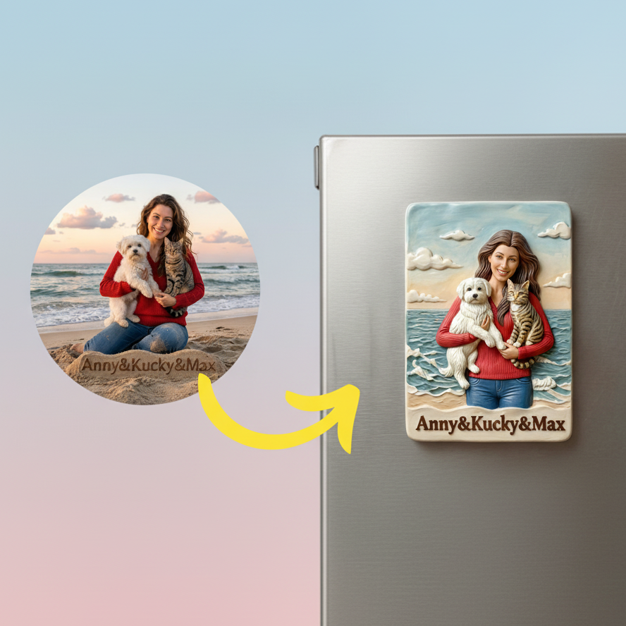 Customized 3D Cartoon Fridge Magnets | Customizable with family photos, pet photos, couple photos | Unique hand-painted 3D embossed commemorative gifts, suitable for holidays, birthdays, anniversaries, and other occasions.