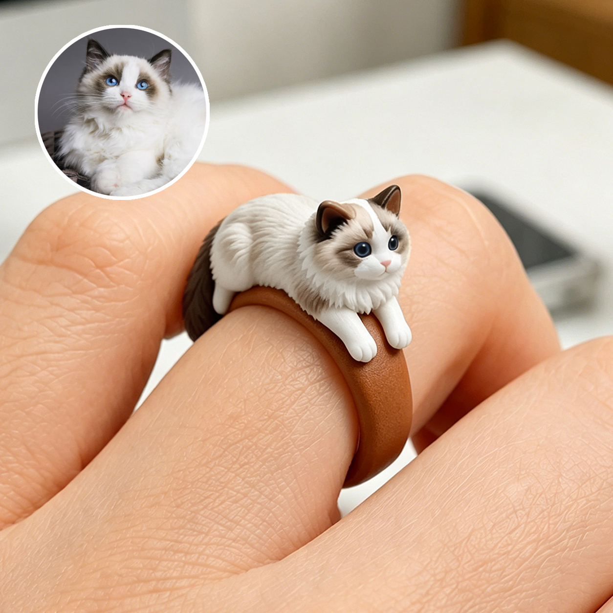 Customized 3D pet portrait rings, personalized 3D pet portrait rings, commemorative gifts for pet lovers.