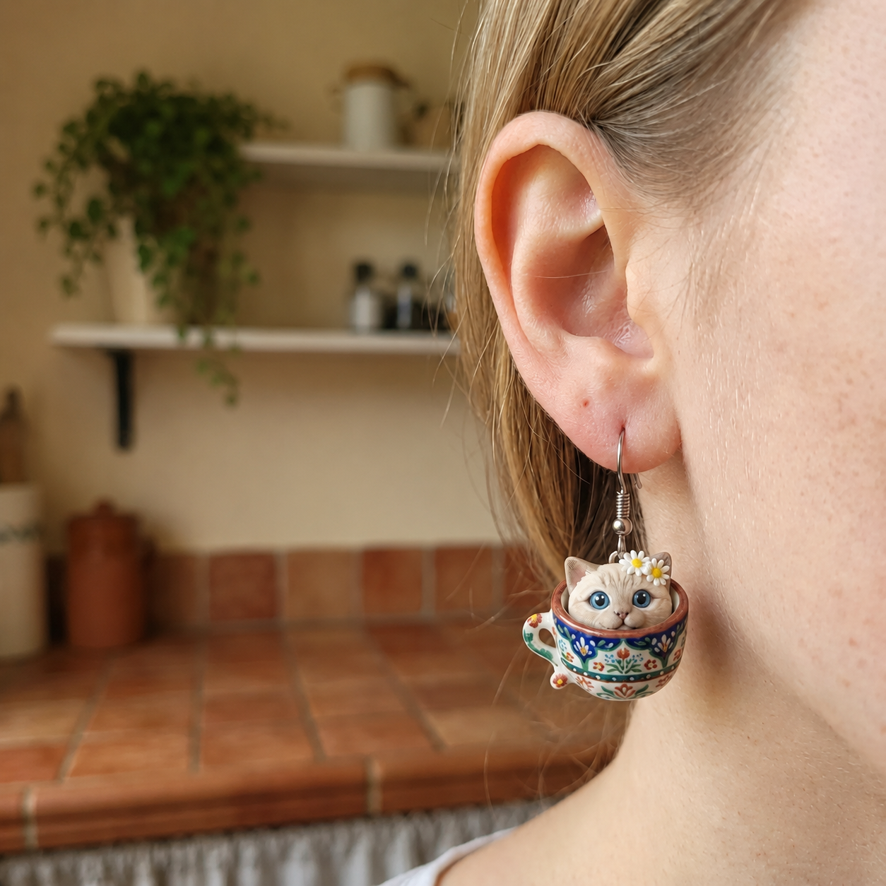Custom 3D pet earrings, personalized 3D pet portrait earrings, commemorative gifts for pet lovers.