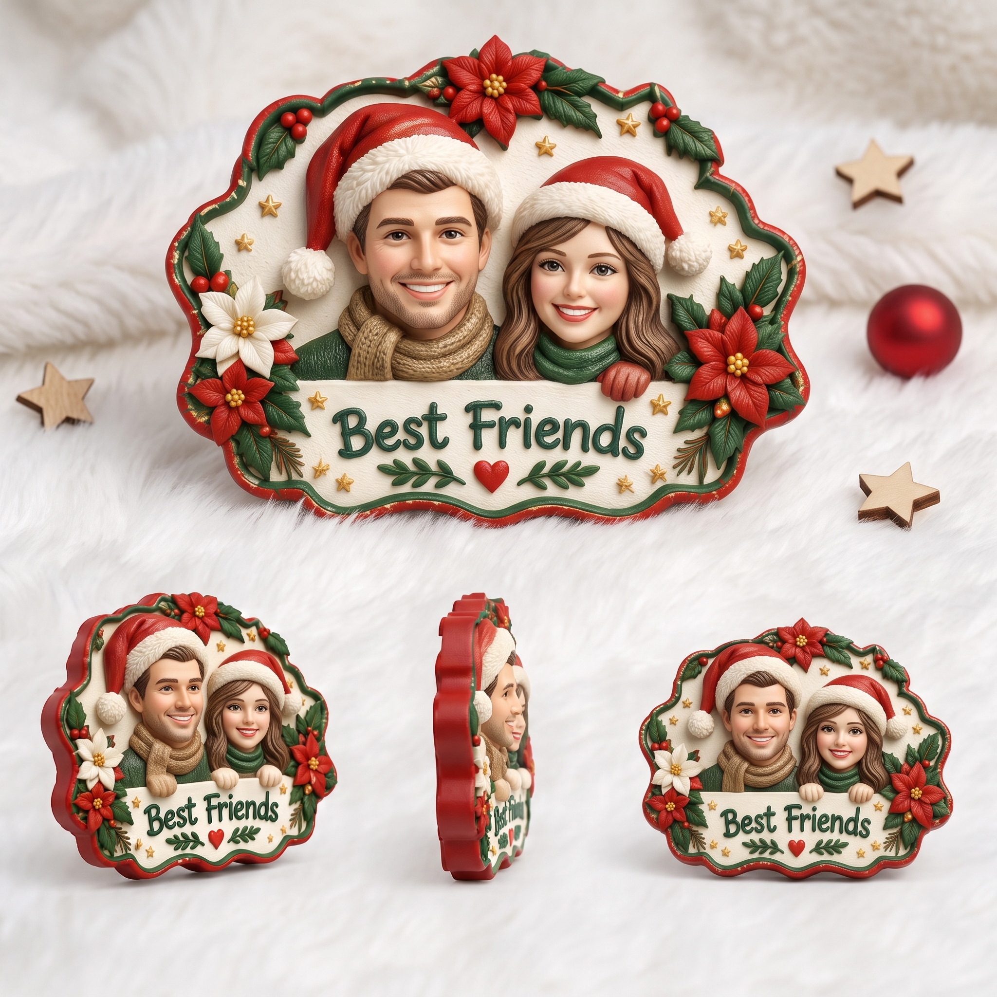 Custom 3D Christmas Portrait Fridge Magnet
