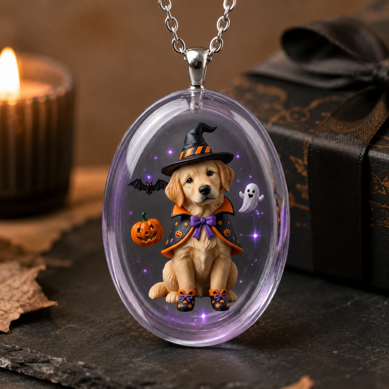 Custom personalized miniature figurine necklace / transparent resin pendant.