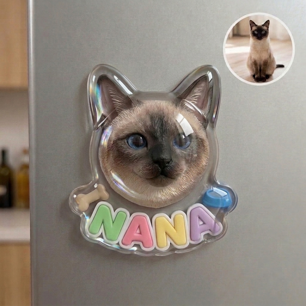 Custom 3D Pet Transparent Fridge Magnet with Name
