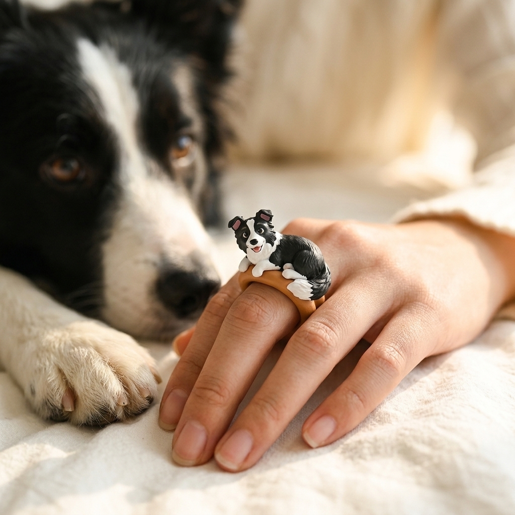 Customized 3D pet portrait rings, personalized 3D pet portrait rings, commemorative gifts for pet lovers.