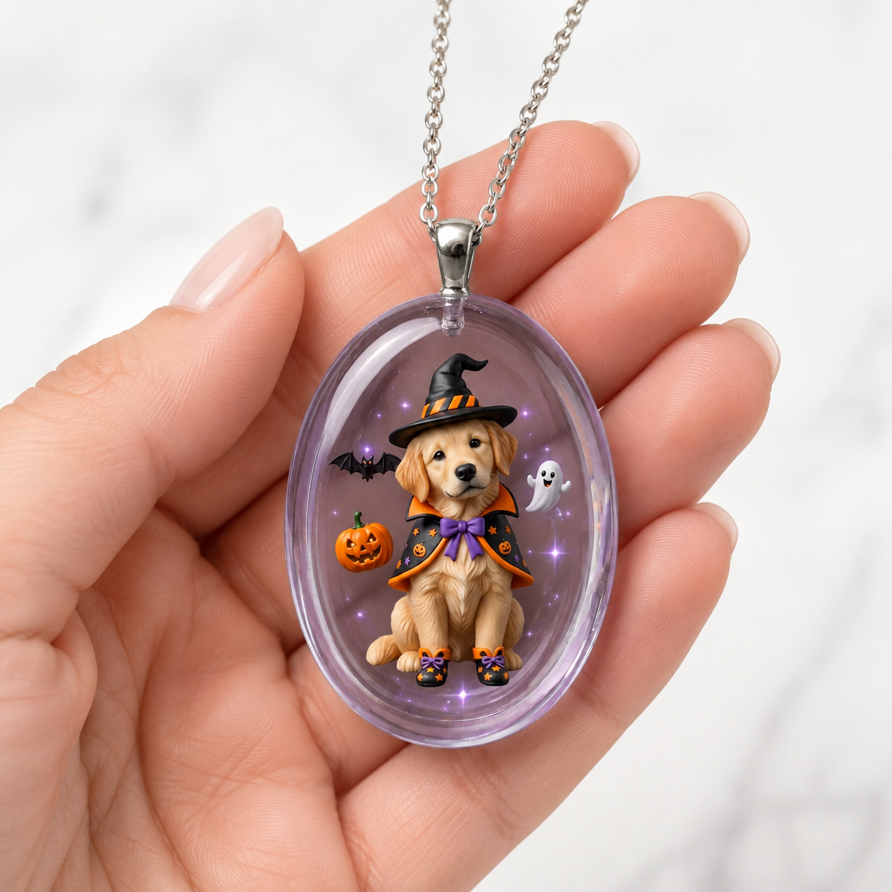 Custom personalized miniature figurine necklace / transparent resin pendant.
