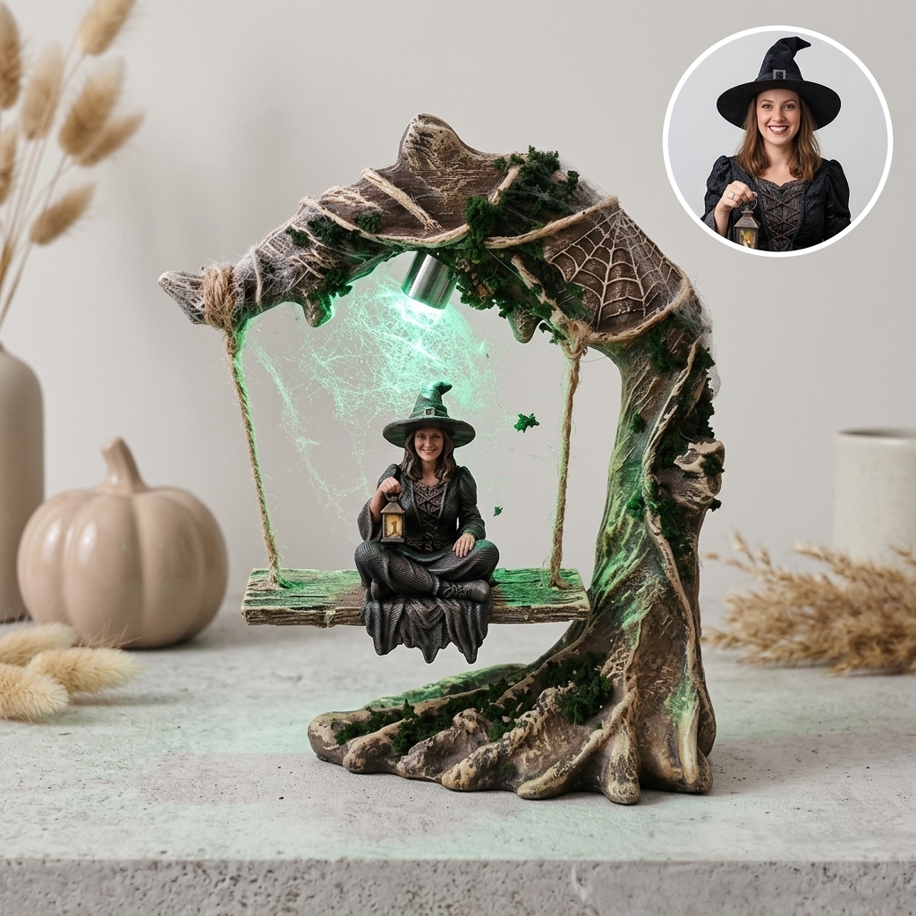 Customized Personalized Desktop Ornaments, 3D Printed Halloween Swing Figurine,  Swing Figurine with Lights