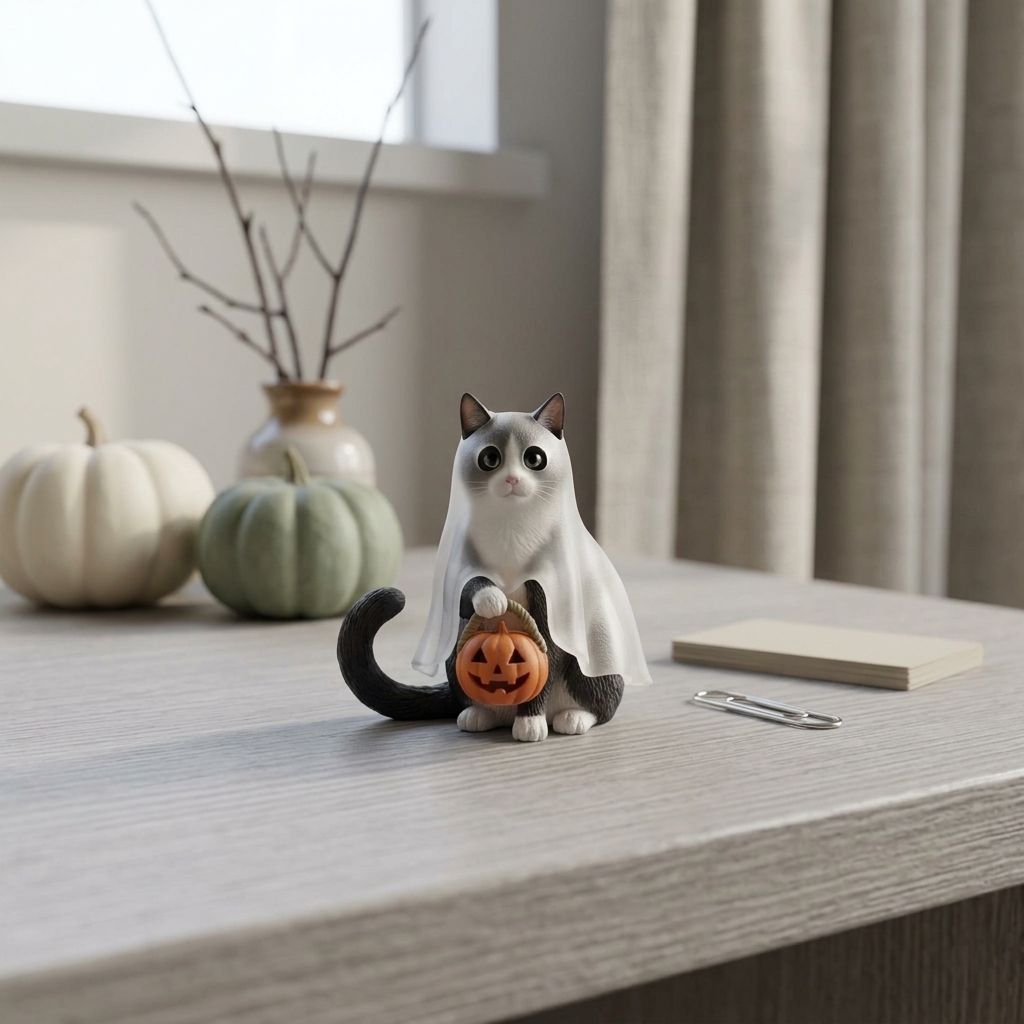 Cute 3D Printed Custom Halloween Pet with Pumpkin Figurine | Personalized Mini Car Ornament of Pets | Pets Halloween Decor | Made of resin | Dogs Cats Halloween Gift