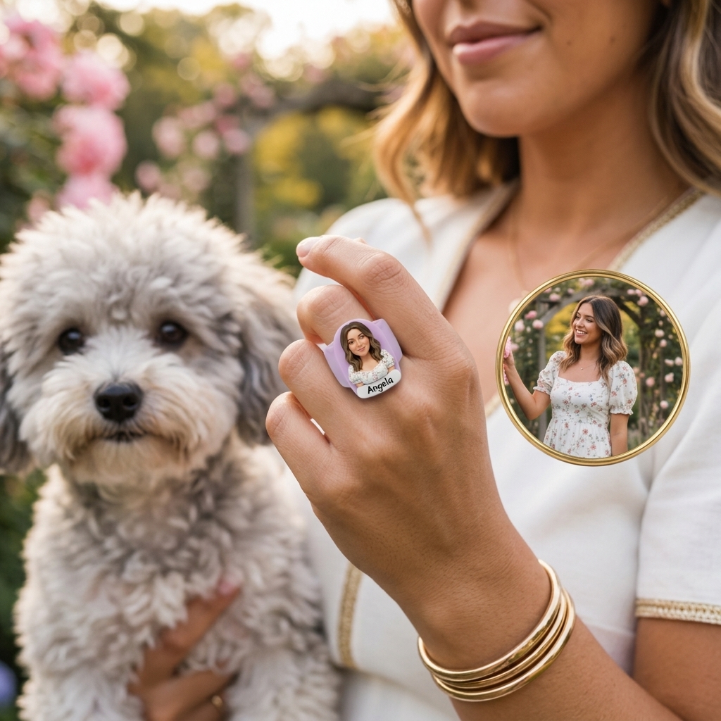 Personalized 3D figurine rings, custom commemorative jewelry, and meaningful gifts for couples.