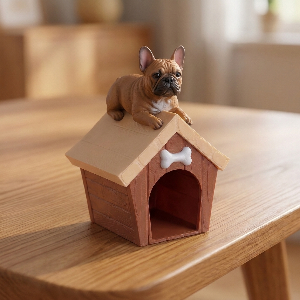 Cute 3D Custom Mini Ornaments – Pets on Doghouse | Resin Figurine for Car Dashboard, Office Desk & Home Decor | Cartoon Style