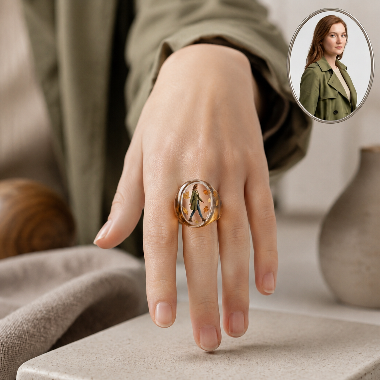 Customized 3D figurine rings, Personalized 3D figurine transparent rings made of resin, Commemorative gifts for him/her.