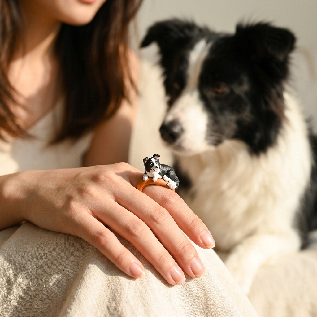 Customized 3D pet portrait rings, personalized 3D pet portrait rings, commemorative gifts for pet lovers.