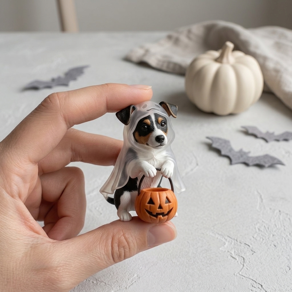 Cute 3D Printed Custom Halloween Pet with Pumpkin Figurine | Personalized Mini Car Ornament of Pets | Pets Halloween Decor | Made of resin | Dogs Cats Halloween Gift