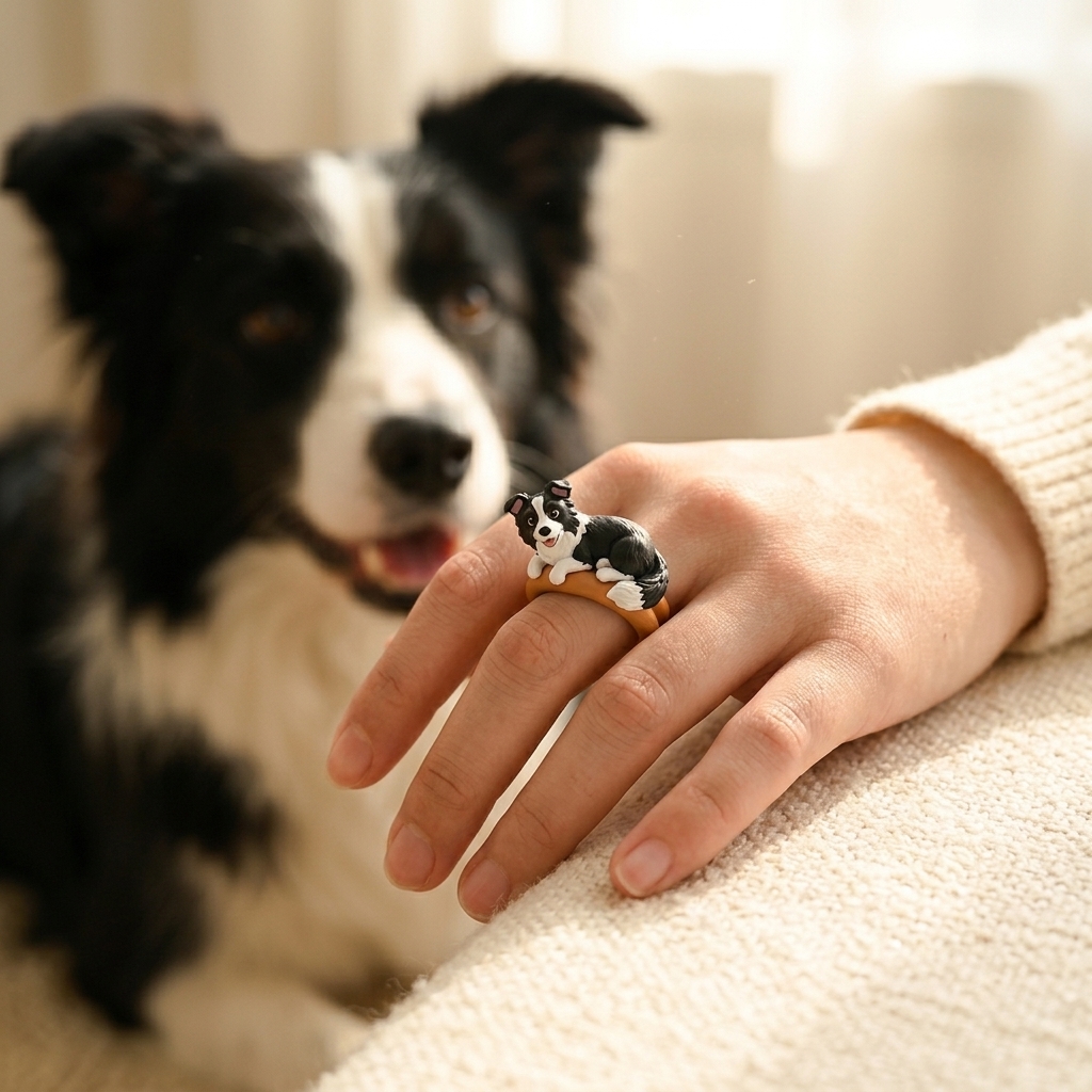 Customized 3D pet portrait rings, personalized 3D pet portrait rings, commemorative gifts for pet lovers.