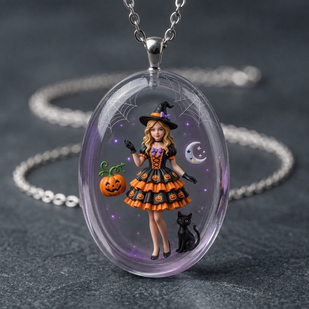 Custom personalized miniature figurine necklace / transparent resin pendant.