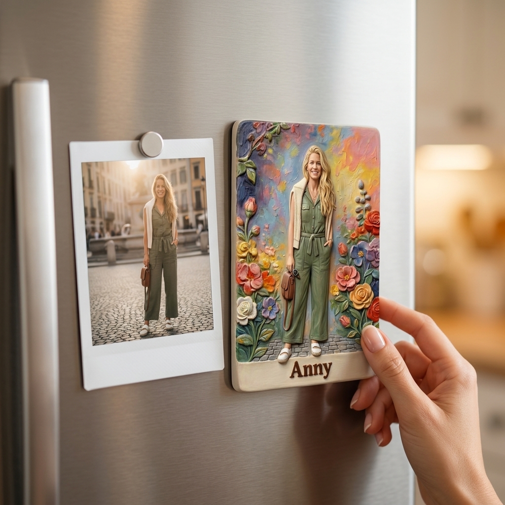 Customized 3D Cartoon Fridge Magnets | Customizable with family photos, pet photos, couple photos | Unique hand-painted 3D embossed commemorative gifts, suitable for holidays, birthdays, anniversaries, and other occasions.