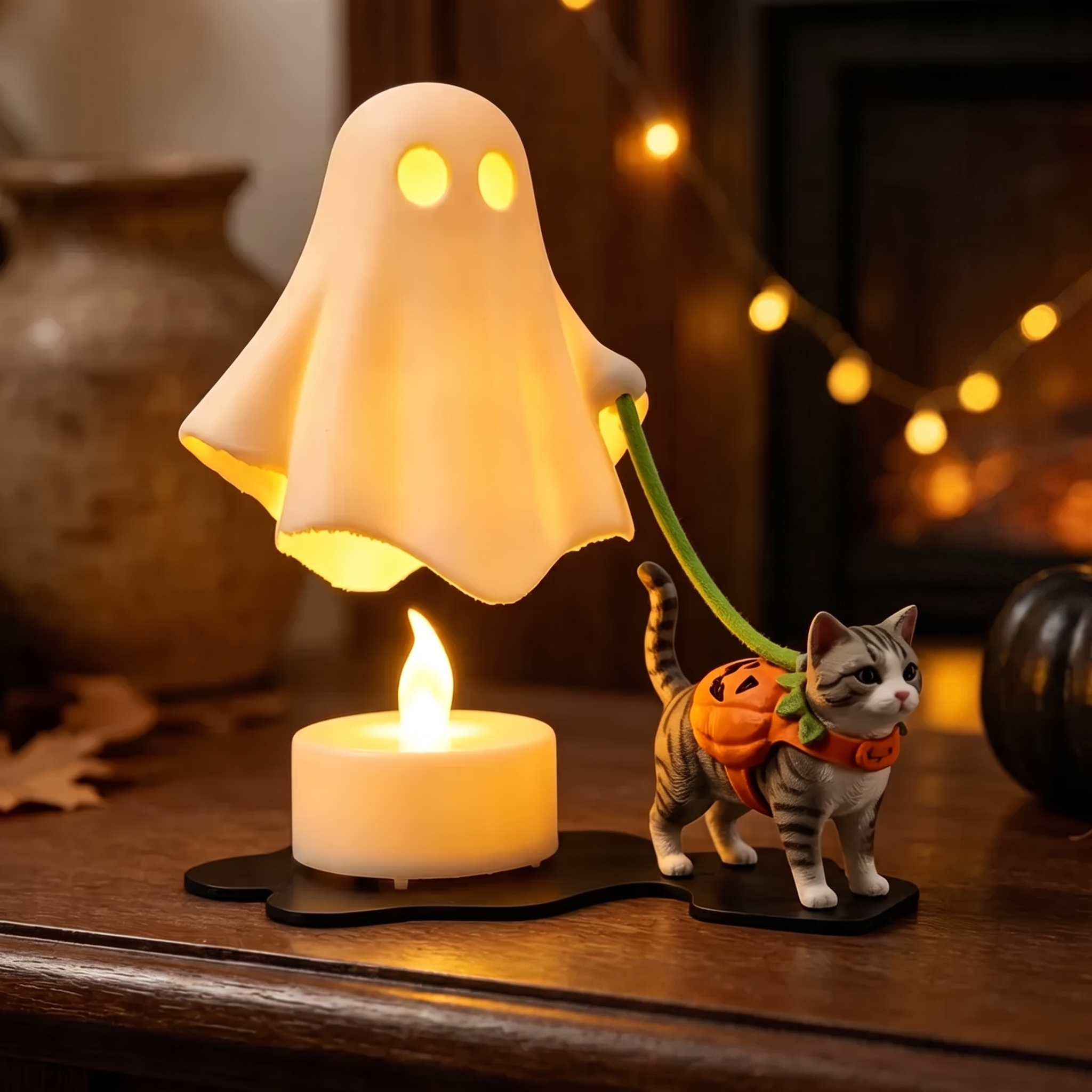 Personalized 3D Printed Pet wtih Ghost, Custom Pet with Halloween Floating Ghost Lamp, Desk Rustic Ghost Pet Night Light, Halloween Dogs Cats Desk Decor, Ghost Ornament Gift, Ghost Dog Walker 3D Printed Decor