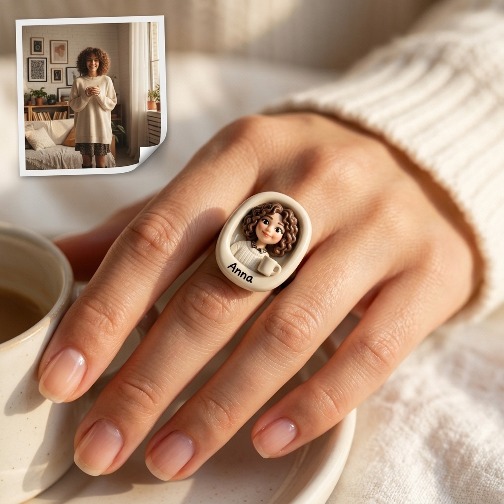 Personalized 3D figurine rings, custom commemorative jewelry, and meaningful gifts for couples.